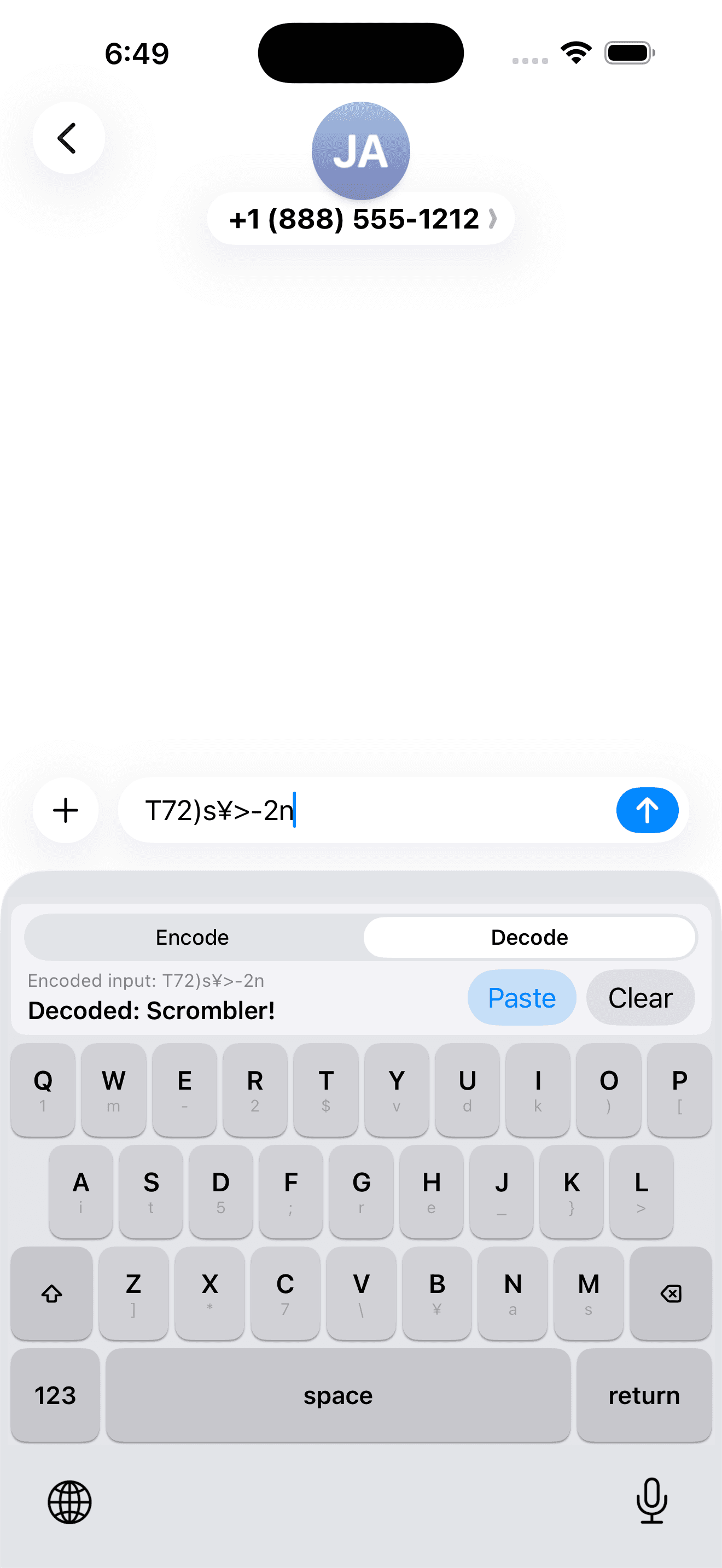 Scrombler decode keyboard screenshot.