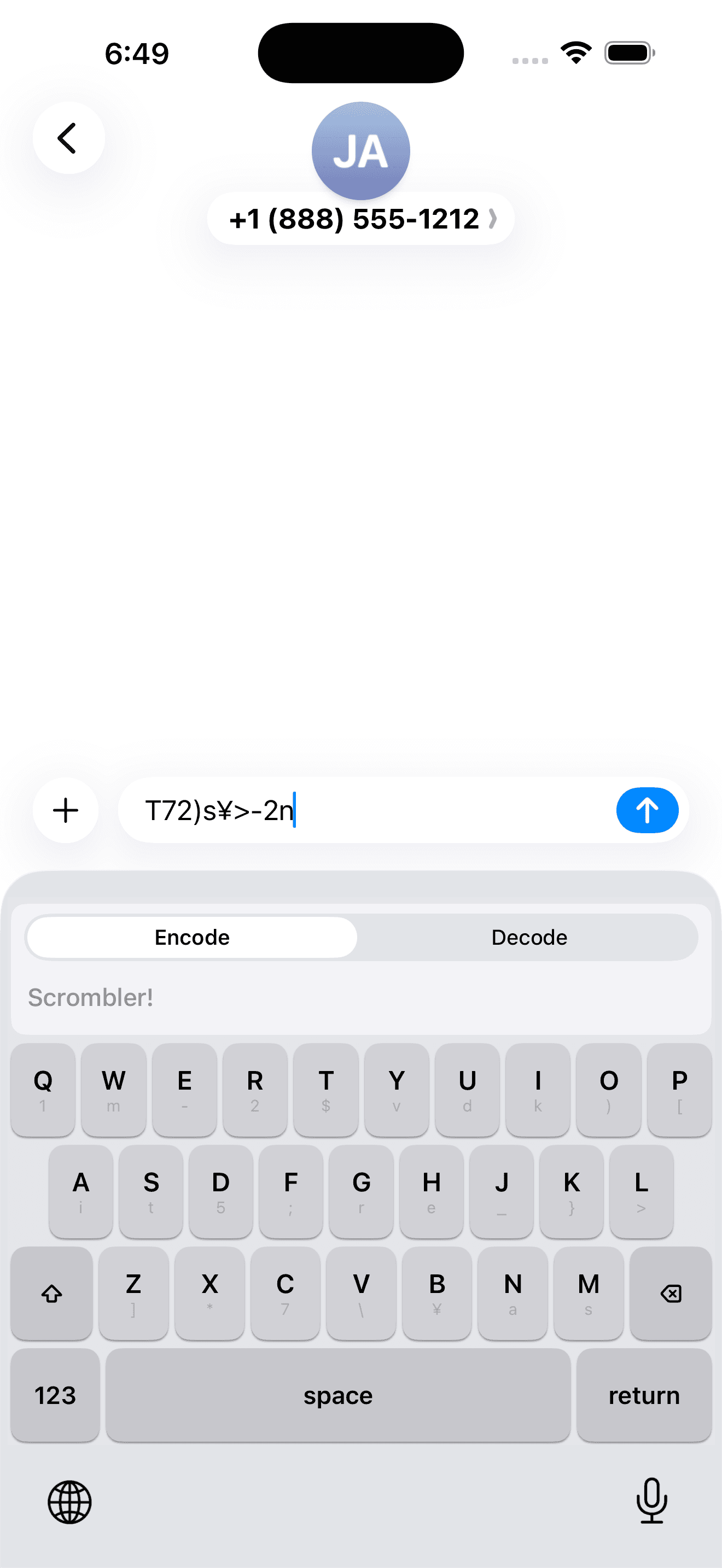 Scrombler encode keyboard screenshot.