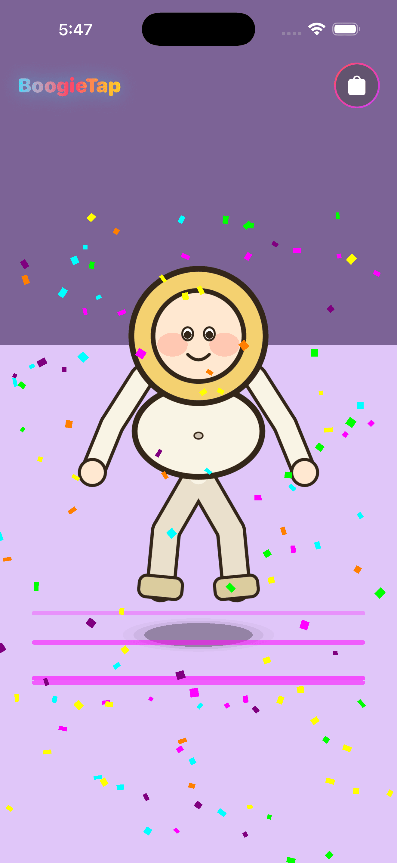 BoogieTap gameplay screenshot with a dancing character.