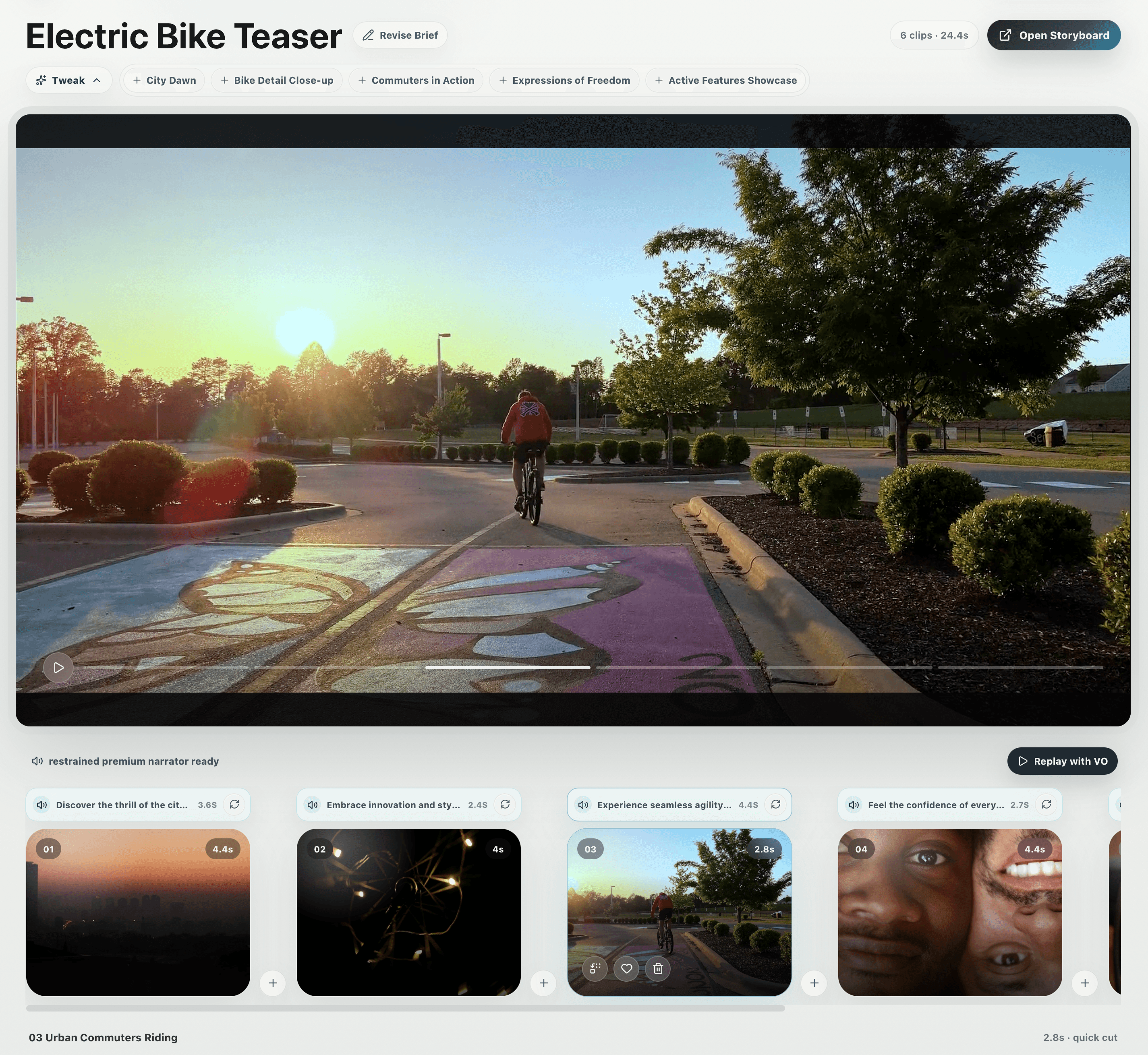 Cutboard storyboard workspace preview.
